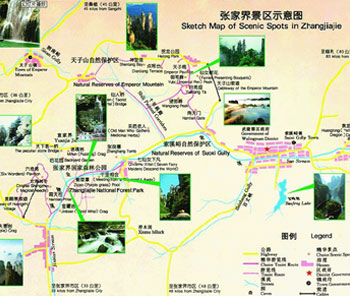 Map of Scenic Spots in Zhangjiajie